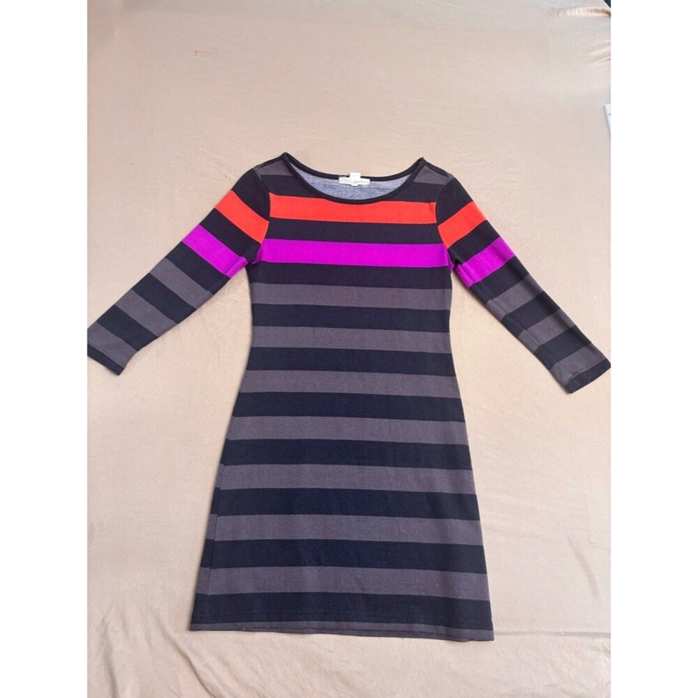 Derek Heart Striped Dress Women's Size M Black Gray Red Purple